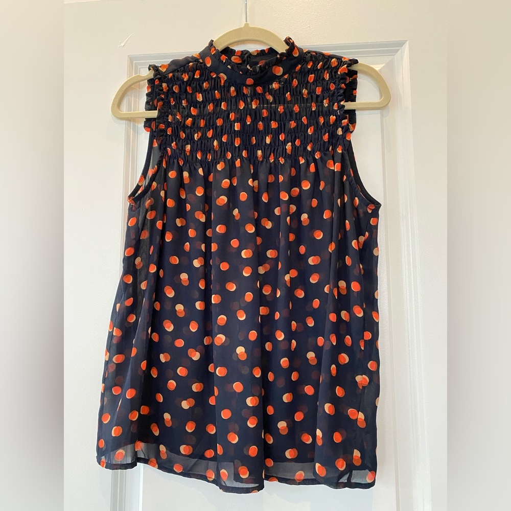 Maeve Black and Orange Polka Dot Sleeveless Top